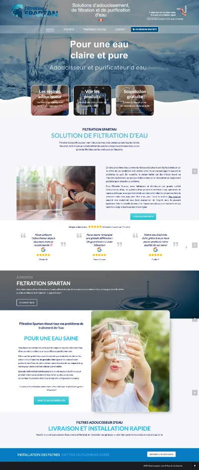 Design de la page d'accueil site filtration d'eau FIltration Spartan à Montréal