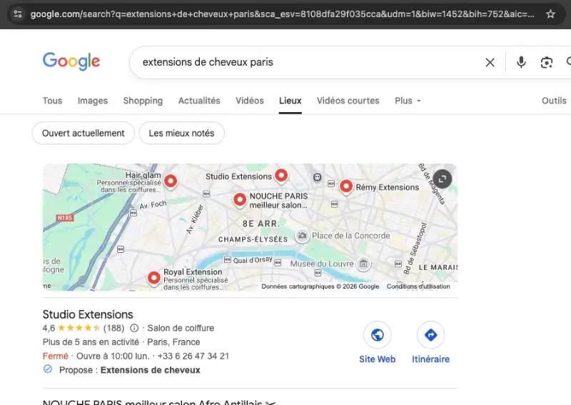 Position du site Studio-Extensions en première page Google