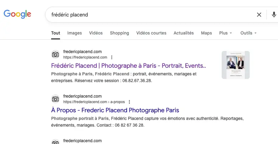 Résultat Google sur la requête meubles Mayotte montrant le positionnement du site