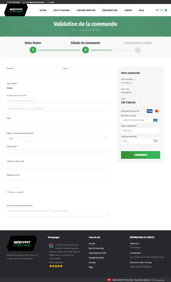 Page de paiement Bodyfit Coaching