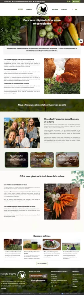 Design page d'accueil site e-commerce Ferme Québec