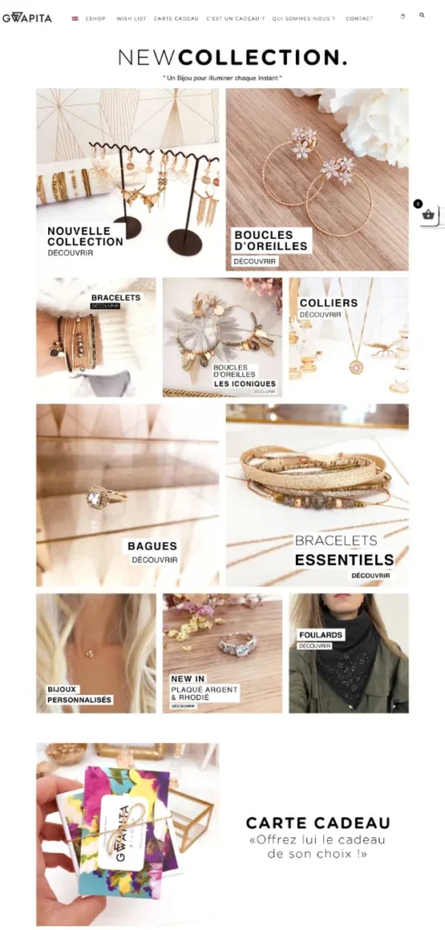 Design page d'accueil boutique en ligne Gwapita