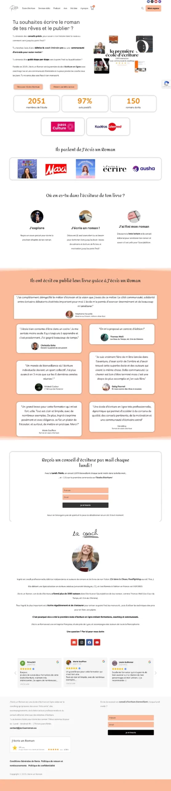 Design page d'accueil J'écris un Roman