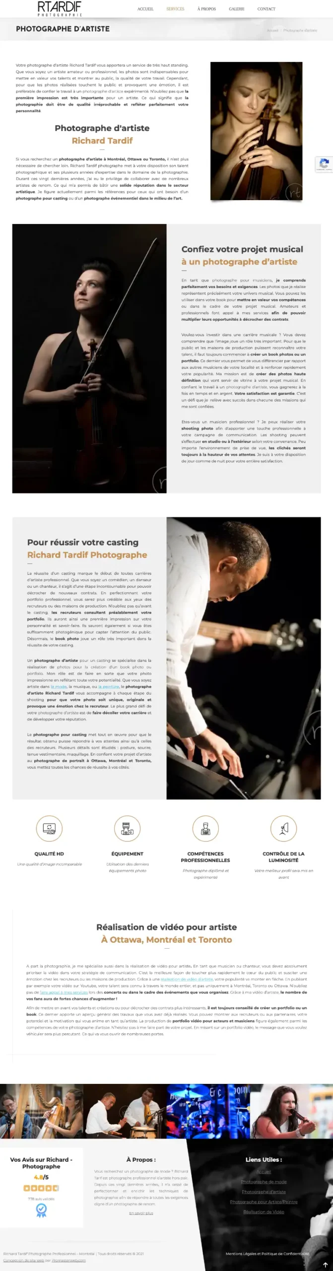 Design page service conception site vitrine Rtardif Photographe à Montréal