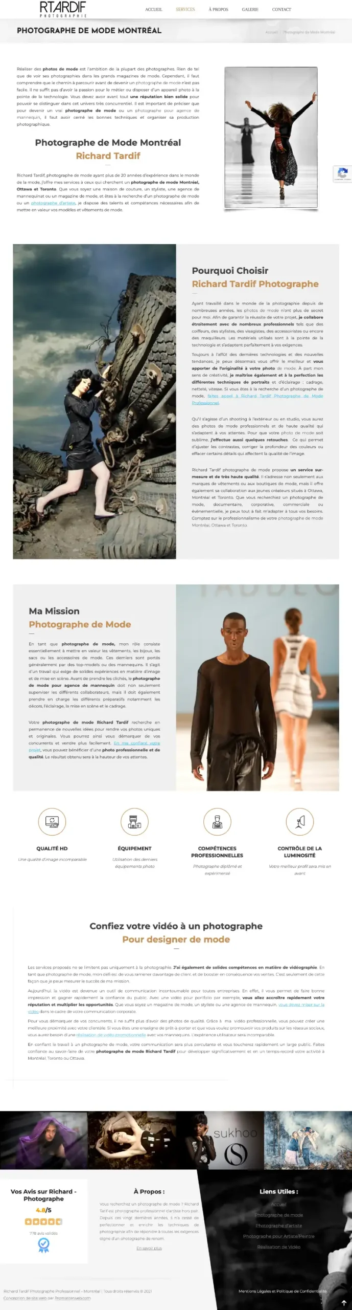 Design page service site vitrine Rtardif Photographe à Montréal