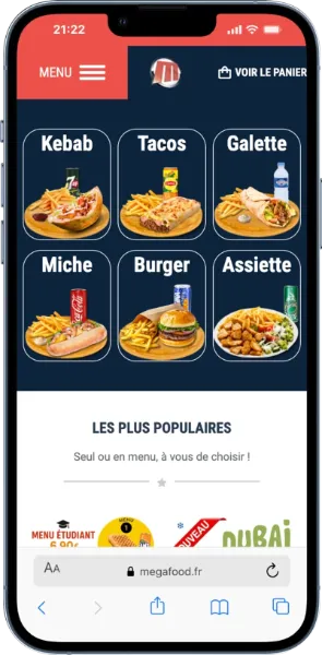 Présentation page d'accueil site de fastfood