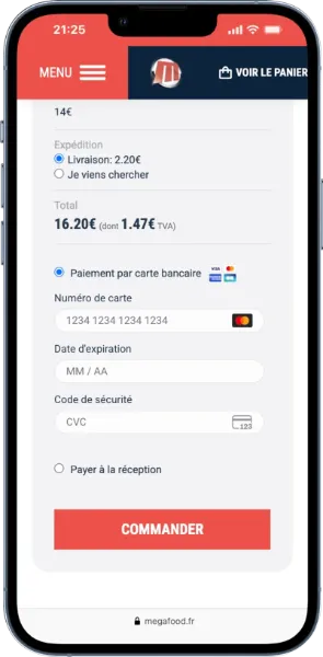 Formulaire de paiement en ligne sécurisé pour fastfood livraison à domicile