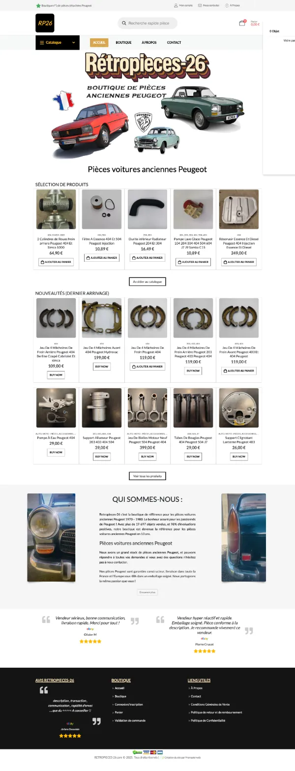 Présentation du visuel de la boutique en ligne Rétropièces26
