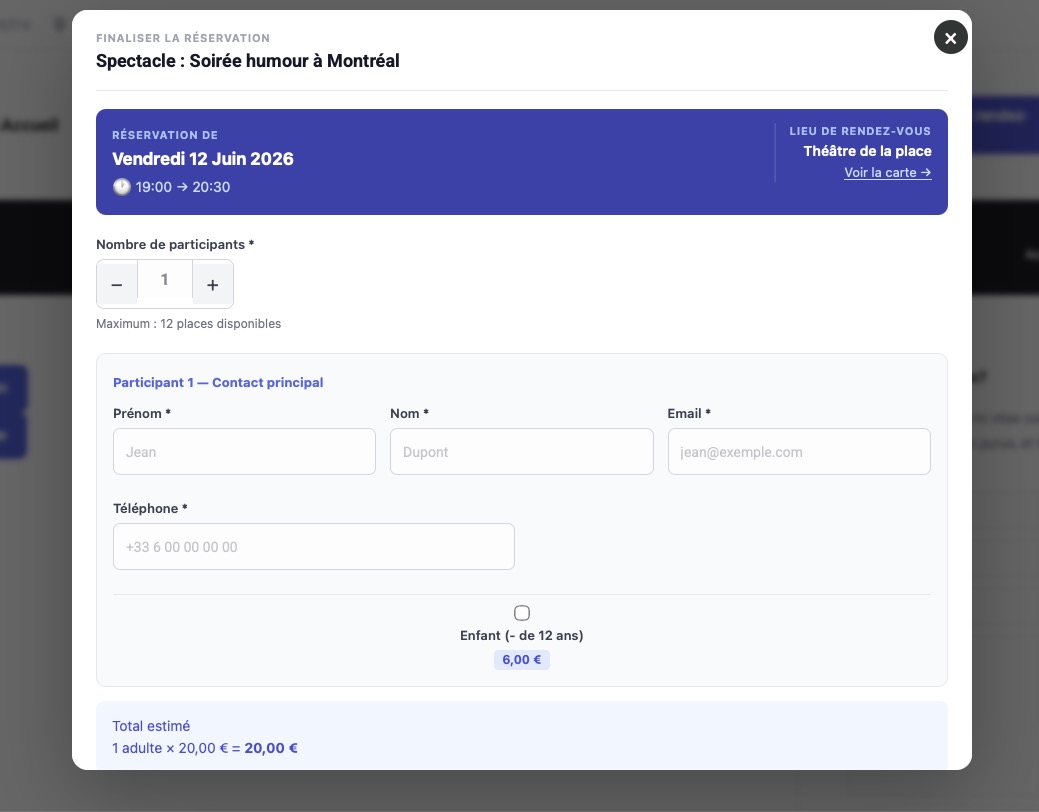 Réservation de spectacle - Plugin wordpress